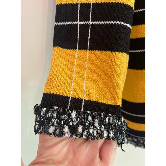 J.S.S Womans Knit Wear Jacket Sz S Yellow and black with fringe trim wool blend - Picture 4 of 13